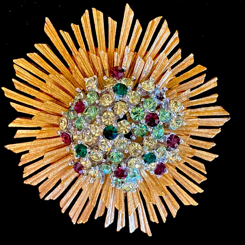 Vintage Marboux Sunburst Rhinestone Pin Brooch